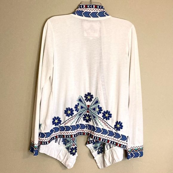 Johnny Was Floral Embroidered Open Draped Waterfall Knit Cardigan White Size M - Picture 7 of 11